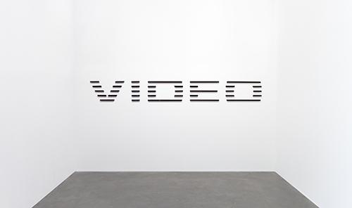 Glen Fogel, Video, 2013, Smoke plexi, red mirrored plexi, and magnets, 125 x 14 1/4 in., Courtesy the Artist and Callicoon Fine Arts, New York, NY