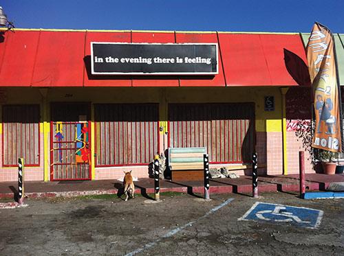 Eve Fowler, In The Evening There is Feeling, 2012, sign at The Night Gallery, Los Angeles, CA, Courtesy the Artist