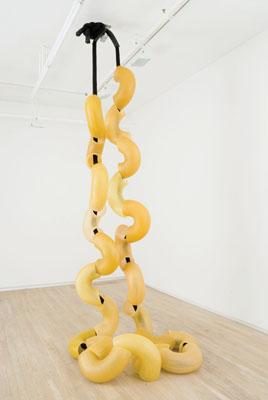 Martha Friedman, <em>Noodle</em>, 2007, Cast polyurethane, pigment, rope, and steel, 40 in. x 43 in. x 11 ft. (height variable), Courtesy the Artist and Wallspace, New York, NY