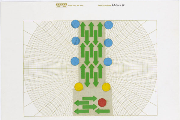 Silvestre Pestana, <em>Pauta</em>, 1975, Black and white photographic prints, vinyl stickers, letterset and colored paper on graph paper, 8.27 x 11.69 in, Collection The Serralves Foundation–Museum of Contemporary Art, Porto, PT. Photo: Filipe Braga © The Serralves Foundation