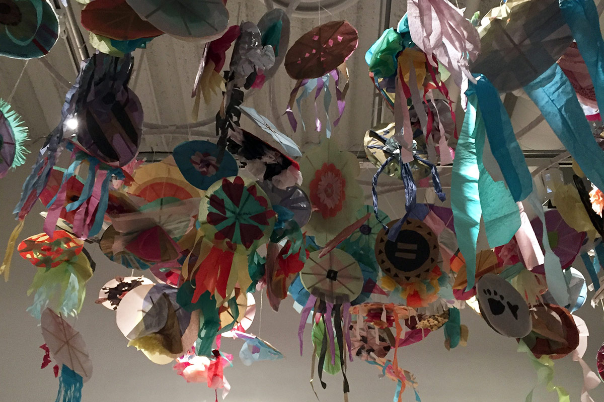 Kites hanging in the art lab