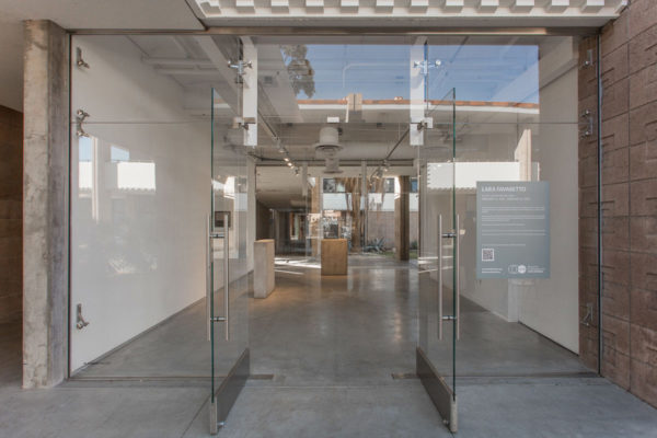 Lara Favaretto, <em>Boring</em>, 2010, Concrete, iron, 43 1/4 x 31 1/2 x 9 7/8 in (109.8 x 80 x 25 cm), and Lara Favaretto, <em>Fisting</em>, 2012 Concrete, iron, 39 1/8 x 17 1/4 x 29 1/4 in (99.4 x 43.8 x 74 cm), Glass Box Gallery, University California Santa Barbara, 2019, Courtesy MCASB, Photo: Brian Forrest.