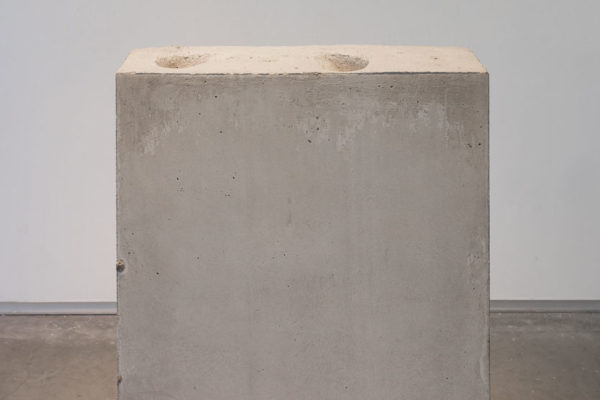 Lara Favaretto, <em>Boring</em>, 2010, Concrete, iron, 43 1/4 x 31 1/2 x 9 7/8 in (109.8 x 80 x 25 cm), Glass Box Gallery, University California Santa Barbara, 2019, Courtesy MCASB, Photo: Brian Forrest.