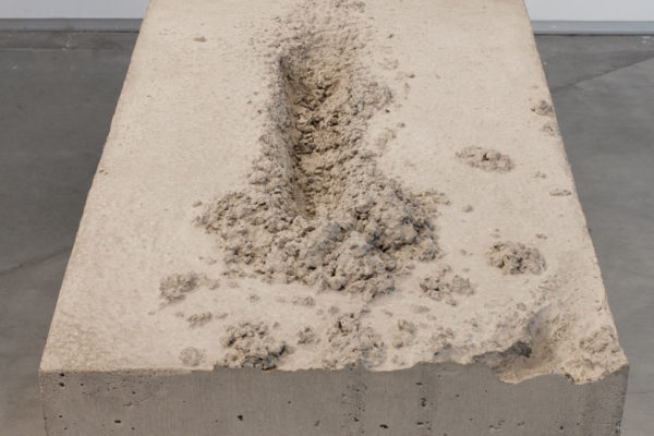 Lara Favaretto, <em>Fisting</em>, 2012, Concrete, iron, 39 1/8 x 17 1/4 x 29 1/4 in (99.4 x 43.8 x 74 cm), Glass Box Gallery, University California Santa Barbara, 2019, Courtesy MCASB, Photo: Brian Forrest.