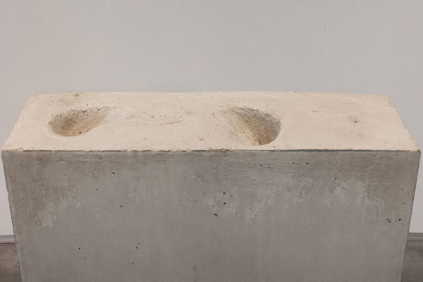 Lara Favaretto, <em>Boring</em>, 2010, Concrete, iron, 43 1/4 x 31 1/2 x 9 7/8 in (109.8 x 80 x 25 cm), Glass Box Gallery, University California Santa Barbara, 2019, Courtesy MCASB, Photo: Brian Forrest.
