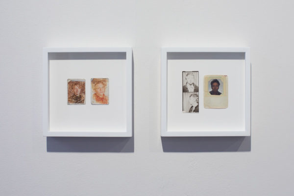 James Benning, <em>Sadie B 1985/1986</em>, 1990, Two photographs, 6 x 7 in., and James Benning, <em>Self 1967/1986</em>, 1990, Three photographs, 6 x 7 in., Museum of Contemporary Art Santa Barbara, 2019, Courtesy MCASB, Photo: Alex Blair.