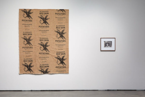 Left: James Benning, after Maggie Louise Gudger, 2019, Hand sewn quilt, 82 x 63 in., Right: James Benning, after Evans (Lucille Burroughs), 2019, Photograph, 12 x 14 in, Installation view, Photo Courtesy Alex Blair © 2019