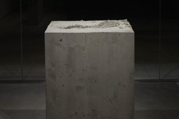 Lara Favaretto, <em>Fisting</em>, 2012, Concrete, iron, 39 1/8 x 17 1/4 x 29 1/4 in (99.4 x 43.8 x 74 cm), Glass Box Gallery, University California Santa Barbara, 2019, Courtesy MCASB, Photo: Alex Blair.