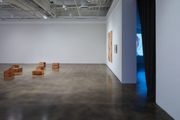 <em>James Benning: Quilts, Cigarettes & Dirt (Portraits of America)</em>, Installation View, Museum of Contemporary Art Santa Barbara, 2019, Courtesy MCASB, Photo: Alex Blair.